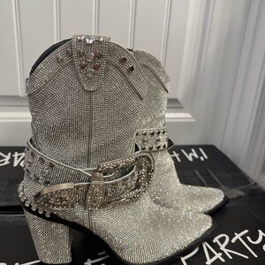 Dolls Kill Silver Rhinestone Heeled Boots